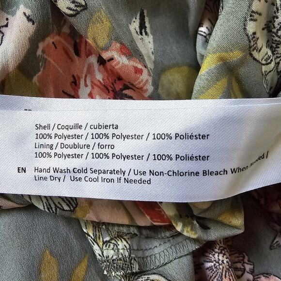 BOG Collective Dress L Green Milkmaid Peasant Floral Cottagecore Smocked Boho - Picture 15 of 15